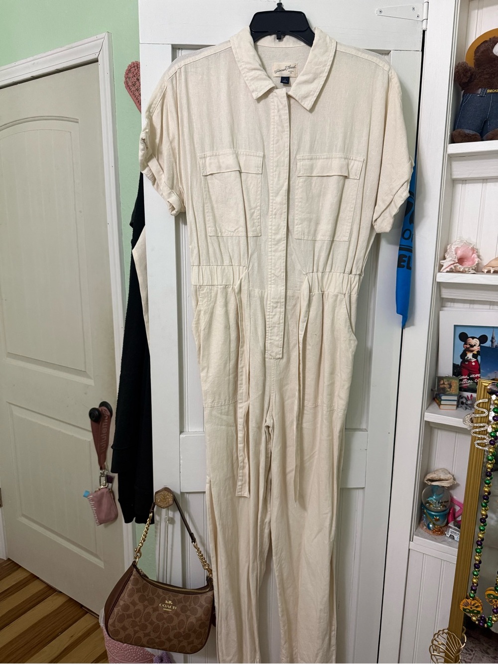 Target Light Cream Short-Sleeve Utility Jumpsuit